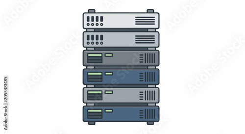 Stacked electronic server units in a clean, flat design, presented against a white background