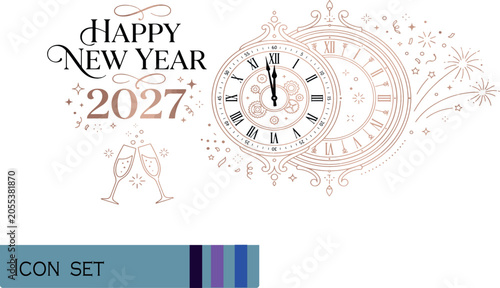 Konstfotografi Print Happy New Year 2027 Celebration Banner - Elegant Rose Gold Vector Design E