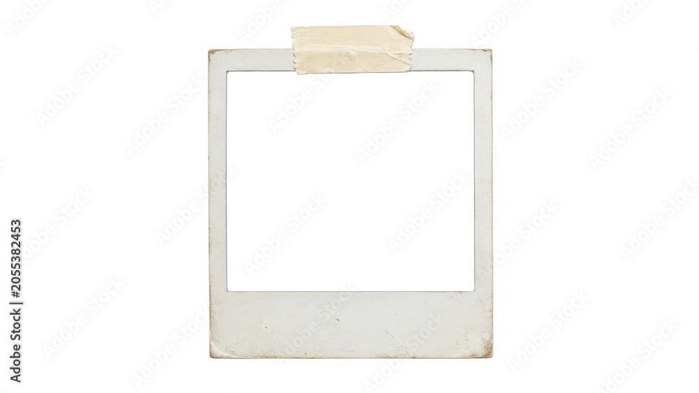 Obraz premium Old vintage polaroid photo frame with tape isolated on transparent background