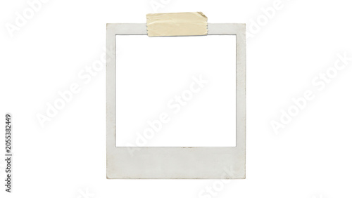 Vintage polaroid photo frame with adhesive tape isolated on transparent background