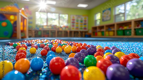 Colorful balls in a playroom setting.