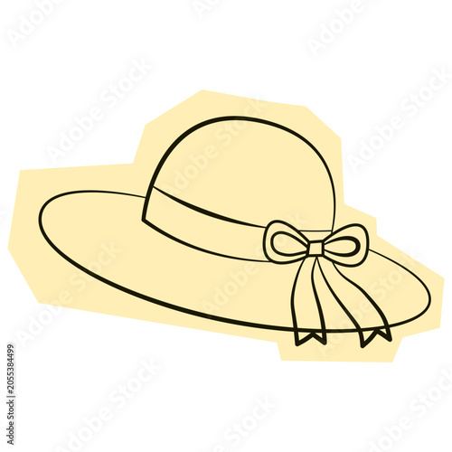 Hand drawn sun hat with ribbon bow for summer fashion