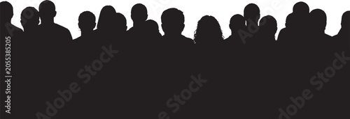 Silhouettes of a diverse crowd of people standing together vector art