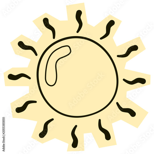 Hand drawn shining sun symbol for summer weather forecast