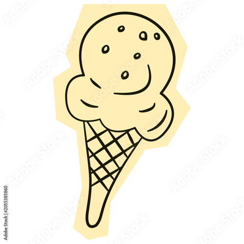 Hand drawn ice cream cone with scoops for summer dessert