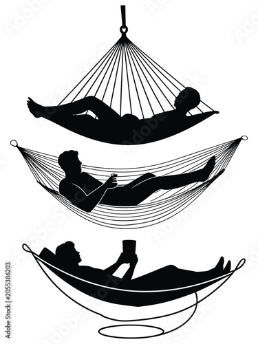 Tableau sur toile Person Relaxing In Hammock Silhouette Black And White Illustration