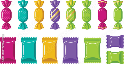 Foto Colorful Wrapped Candy and Sweet Packaging Collection with Hard Candies, Confect