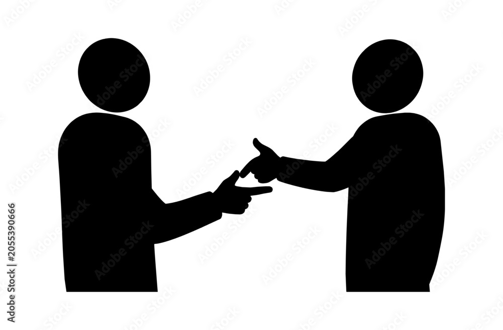 Fototapeta premium Silhouette of two people pointing fingers at each other vector art