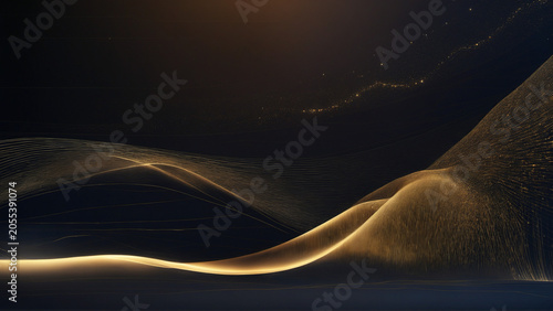 Golden wave line over dark elegant abstract background