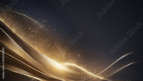 Golden light burst and elegant curve on dark abstract background