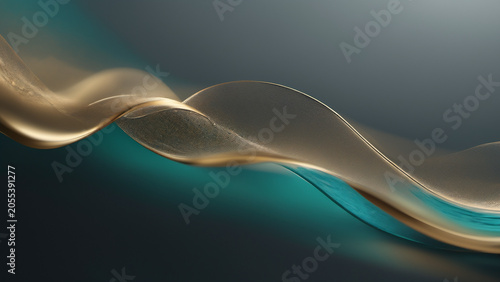 Gold and teal elegant wave on gray abstract background