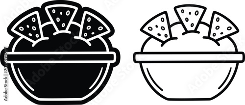 Bild auf Leinwand Guacamole bowl with tortilla chips icon for mexican cuisine guacamole restaurant