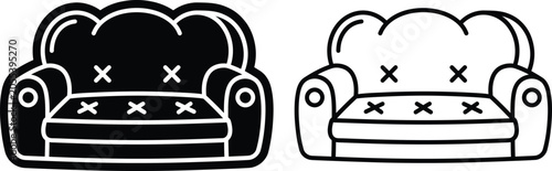 Quadro su tela Cozy sofa furniture icon set in solid and line art style with living room furnit