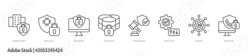 Bild auf Leinwand security governance and protection icon set collection in line style
