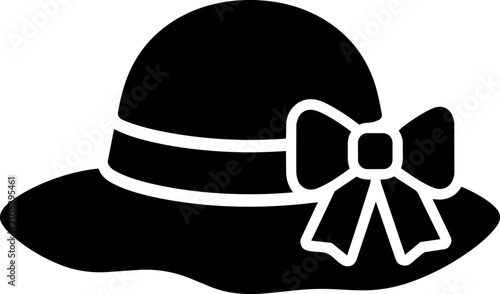 Beach hat with bow black silhouette icon isolated on white background. Bold vector-style illustration for summer, vacation, fashion, logo, sticker, label, decal, and cut file design.