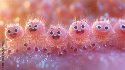 cute pink creatures with big eyes.
