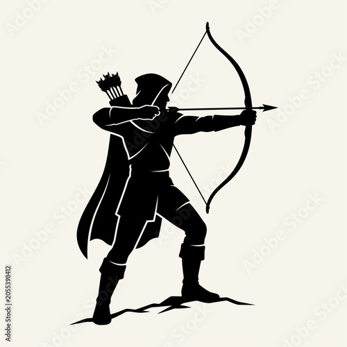 Archer Silhouette with Bow and Arrow