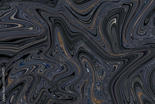 Abstract dark liquid marble texture with gold and blue swirls