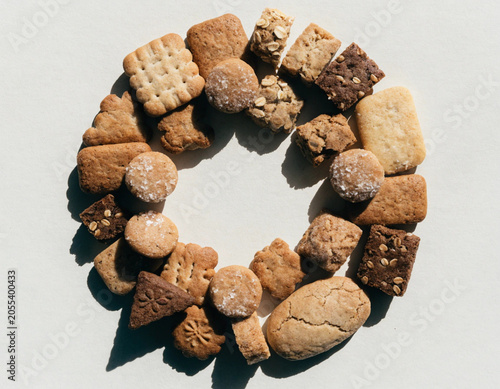 Baked Cookie Wreath on White Background