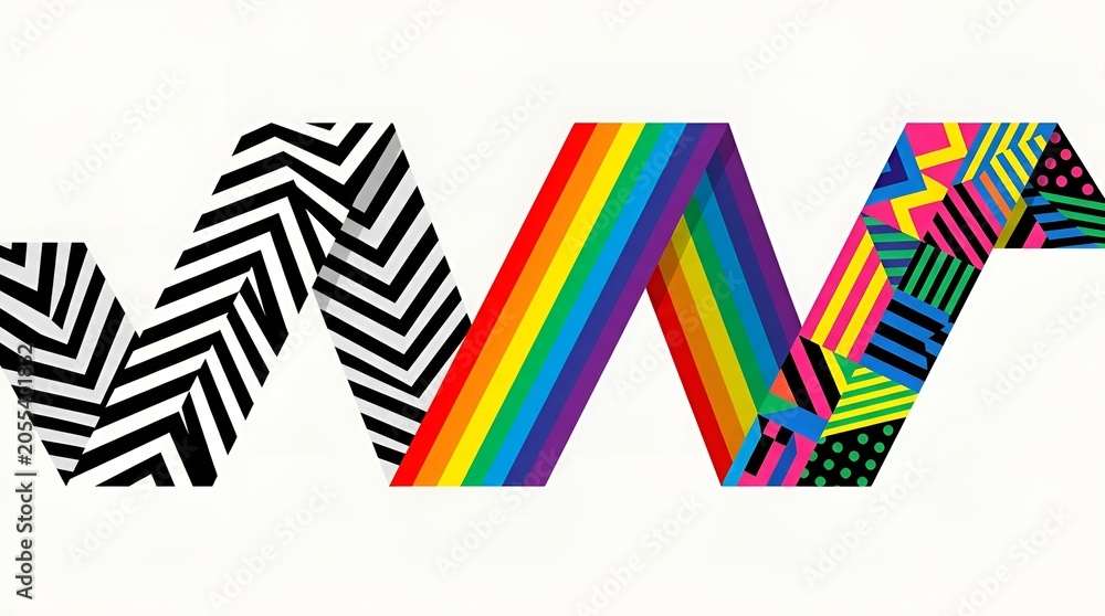 Fototapeta premium Geometric zigzag and rainbow pattern ribbon conceptual design