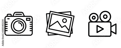 Foto Photography and Multimedia Line Icon Vector Set