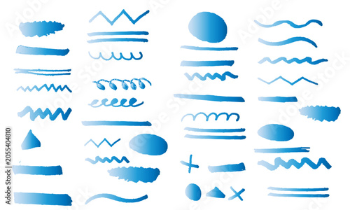 Decorative Blue Marker Strokes and Lines Vector Set for Design Elements