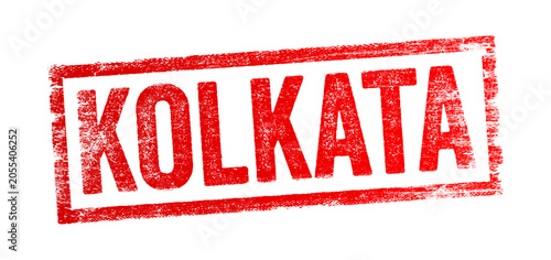 Kolkata text on a rubber stamp. Grunge texture element symbolizing travel, Indian heritage, tourism, culture, destination identity, and historical Asian metropolis.