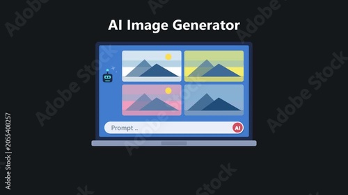 AI image generator software interface on laptop screen illustration