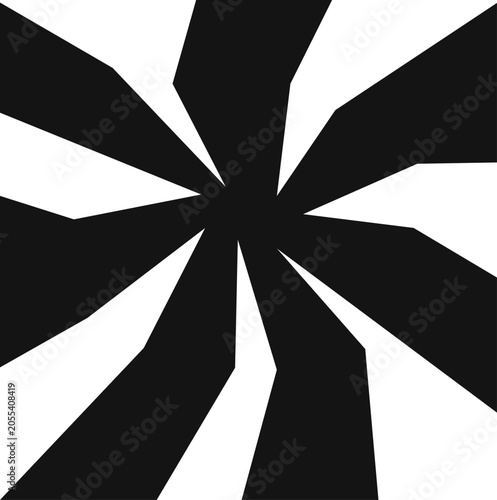 Rays, light spiral, element for cutting. Abstract portal isolated on white background. Engraving style.
