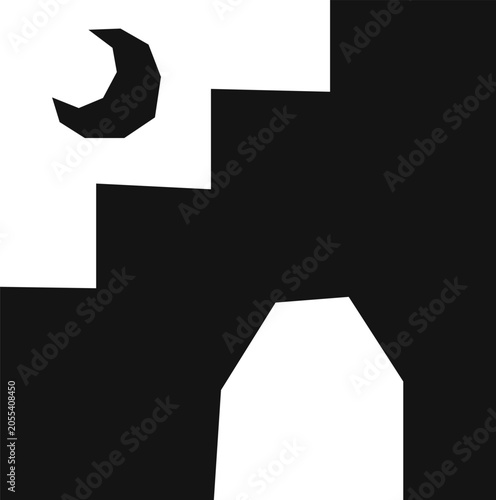 Stairs, an element of architecture for cutting. Moon in the sky, shape isolated on white background. Engraving style.