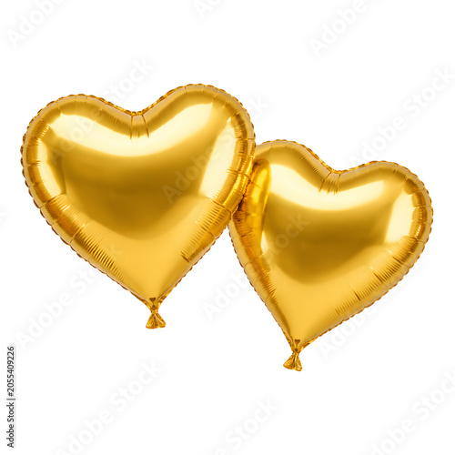 Fotografie Two golden heart balloons image Isolated on Transparent Background