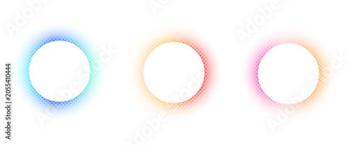 Abstract circular halftone banners set isolated on white background.