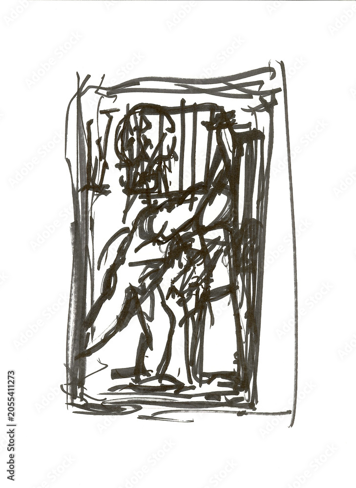 Obraz premium Dessin d'un homme souffrant de dépression et d'anxiété. Maladie mentale. 