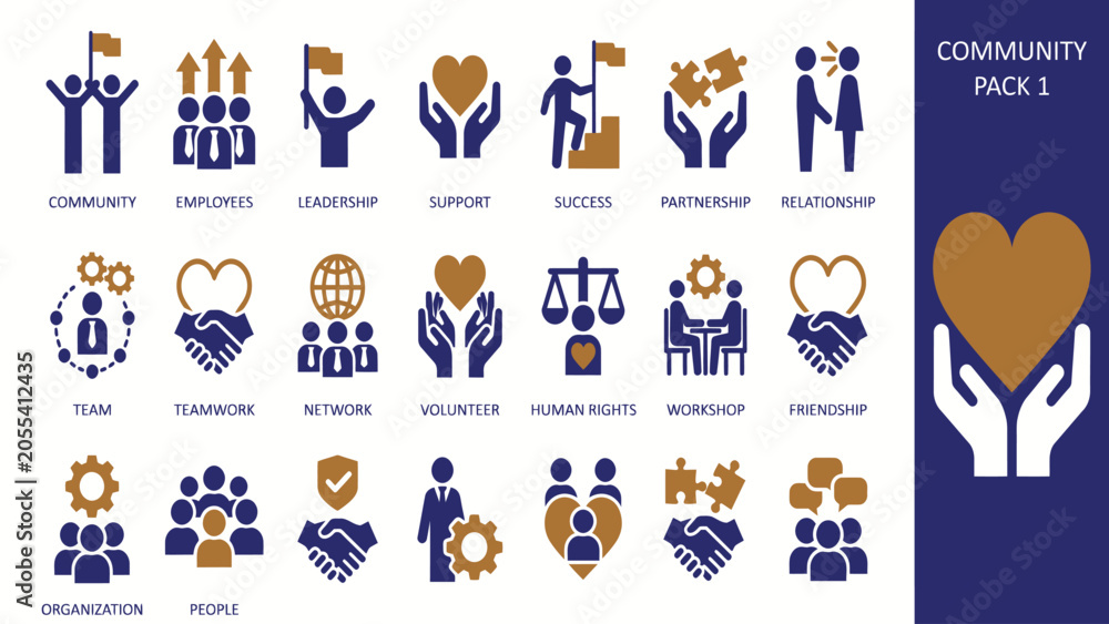 Fototapeta premium Modern vector icon set for community teamwork and social responsibility concepts