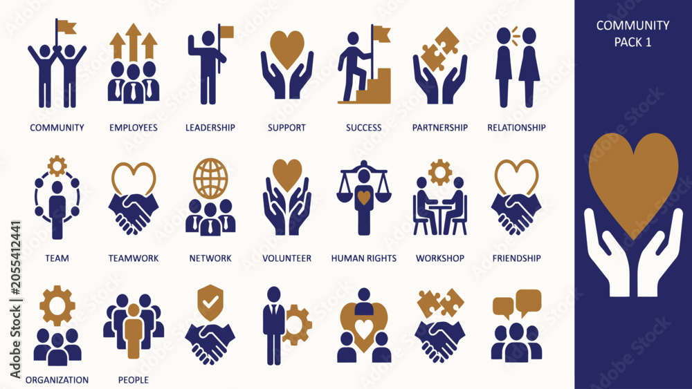 Fototapeta premium Set of community and teamwork icons flat vector design for social responsibility