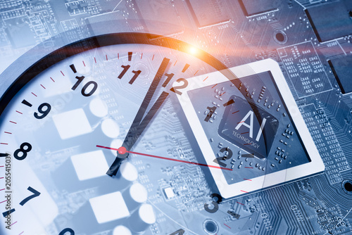 AI chip with Times clock, AI concept, Artificial intelligence, Technology future, Digital innovation