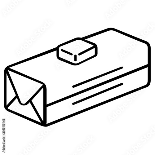 Sleek line art vector icon of a wrapped rectangular butter stick, elegant illustration of a fundamental cooking ingredient for professional culinary applications and healthy food marketing.