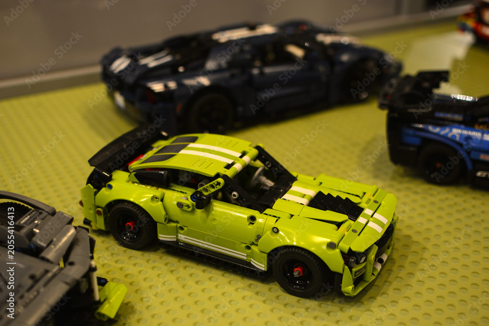 Naklejka premium A Lego car at a Lego brick exhibition. Poland. Warsaw.