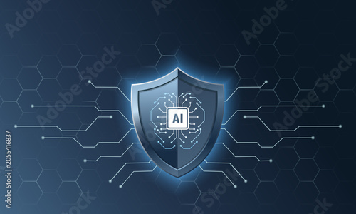 Secure Artificial Intelligence Technology and Cyber Defense Concept. File EPS 10