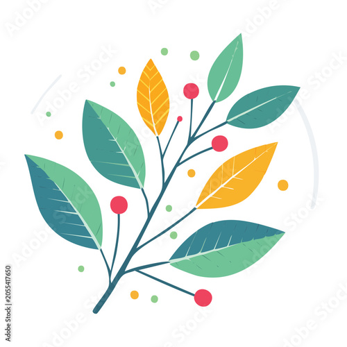 Flat design leaf branch with berries