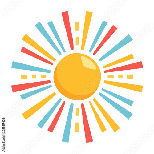 Flat Sun Icon with Colorful Rays