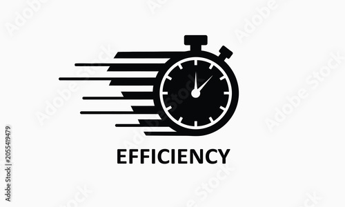 Efficiency and Fast Time Management Concept. Minimalist Black-and-White Stopwatch Icon with Speed Lines and Typography. Vector Illustration for Productivity and Business.