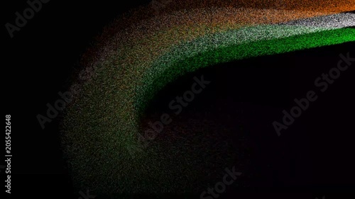 Indian Tricolor Particle Swirl Animation with Saffron White and Green Dust Effect on Black Background for Patriotic Motion Graphics and National Celebrations