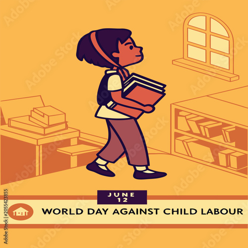 Illustration for world day against child labour featuring a school girl with books education awareness campaign development learning