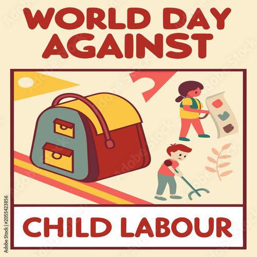 World day against child labour social media graphic with school items education awareness campaign illustration activism learning
