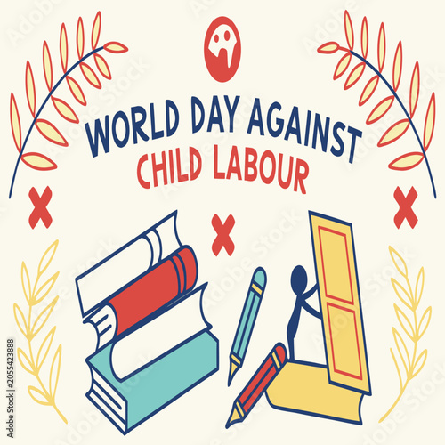 World day against child labour awareness poster concept with education awareness activism campaign protection humanitarian equality