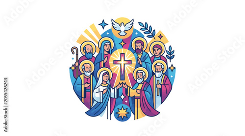 Foto Christian Saints and Holy Spirit Dove Illustration