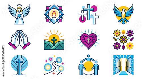 Konstfotografi Christianity Symbols Collection: Angel, Crosses, Dove, Prayer, Candle, Heart, Fl