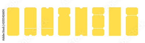 Yellow ticket and coupon templates with perforated edges for event, voucher, promotion, invitation