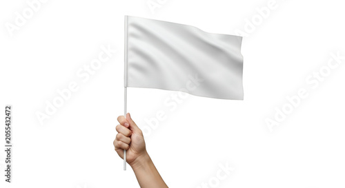 Hand holding white flag on a isolated transparent background png
